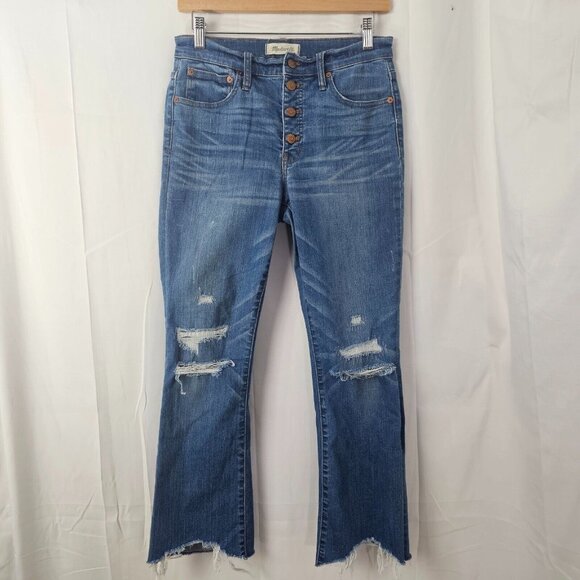Madewell Denim - Madewell Jeans Women 27 29x26 Cali Demi Boot Button Fly Raw Hem Distressed Denim